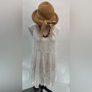 A-Line Midi White Dress with Ruffles & Cut-Out Back - Size L